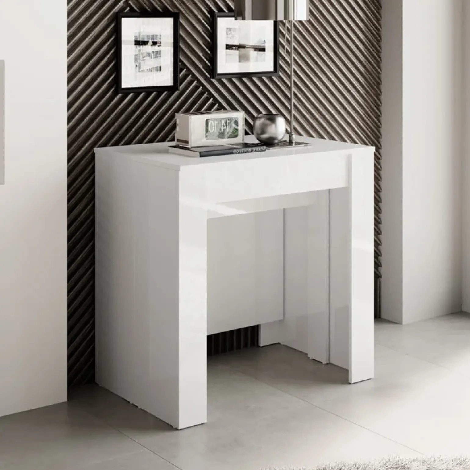 Tavolo 54/252cm allungabile moderno bianco lucido Violette