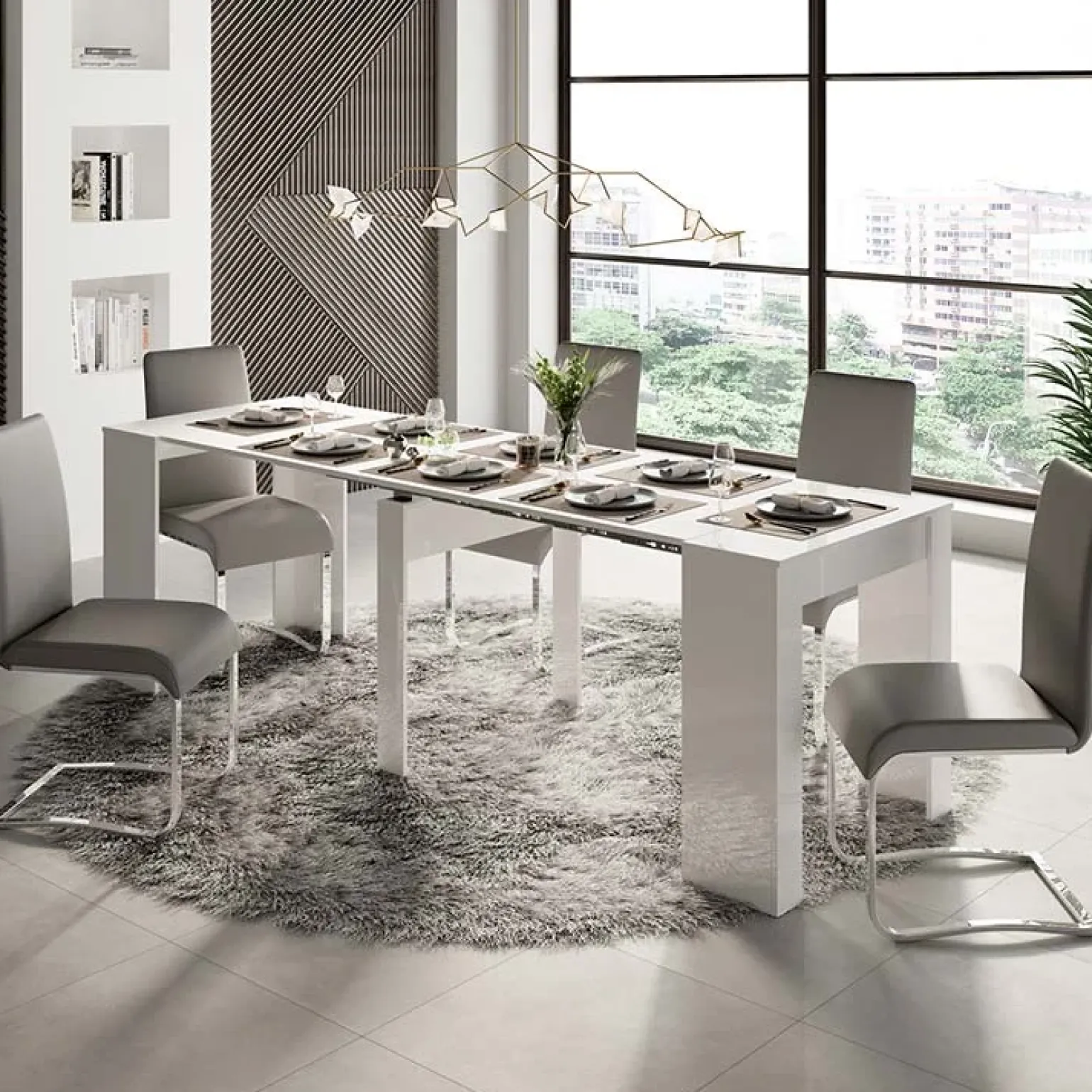 Tavolo 54/252cm allungabile moderno bianco lucido Violette