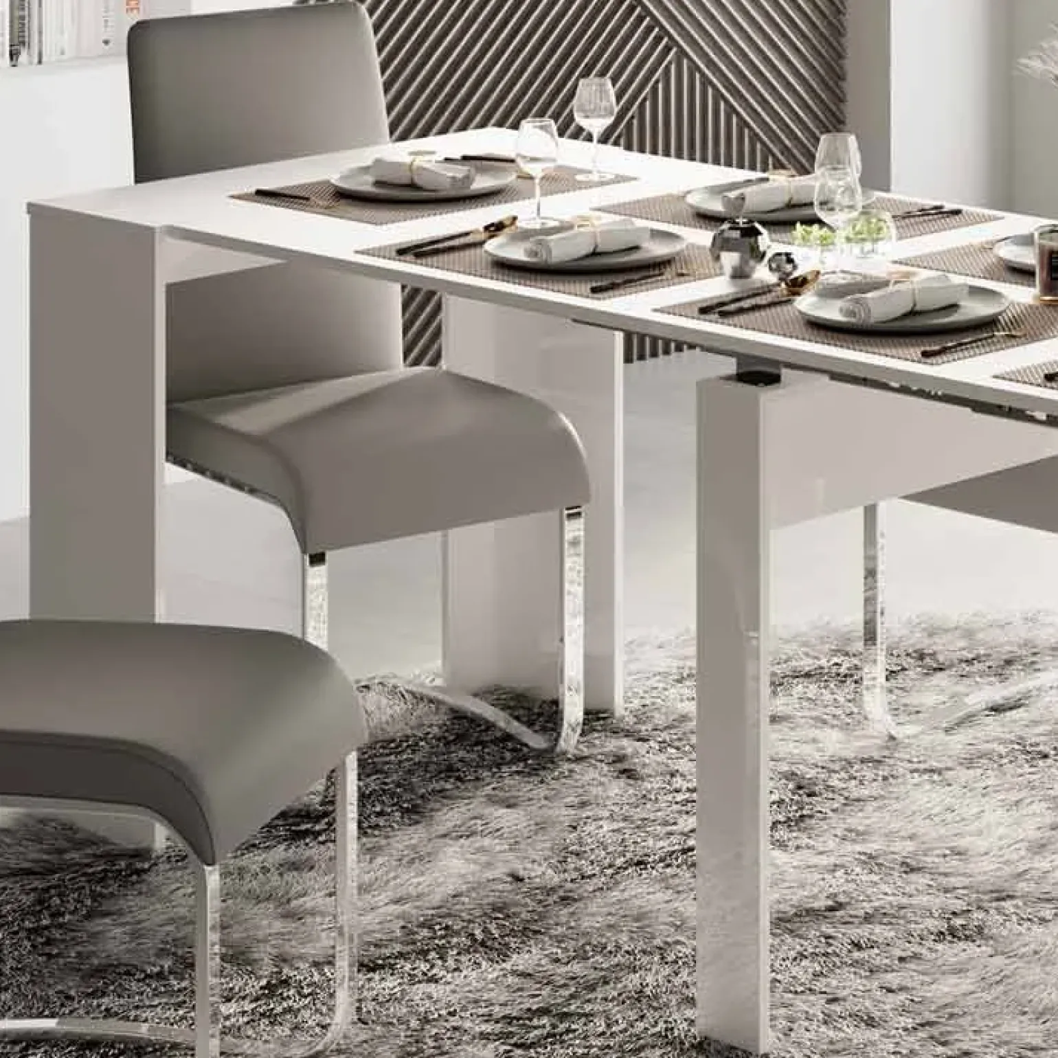 Tavolo 54/252cm allungabile moderno bianco lucido Violette