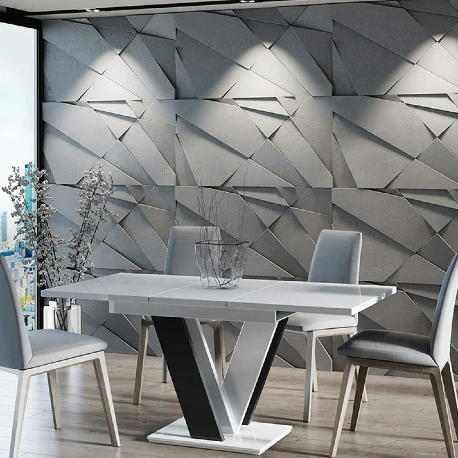 Tavolo 120/160cm allungabile moderno bianco nero Coroline