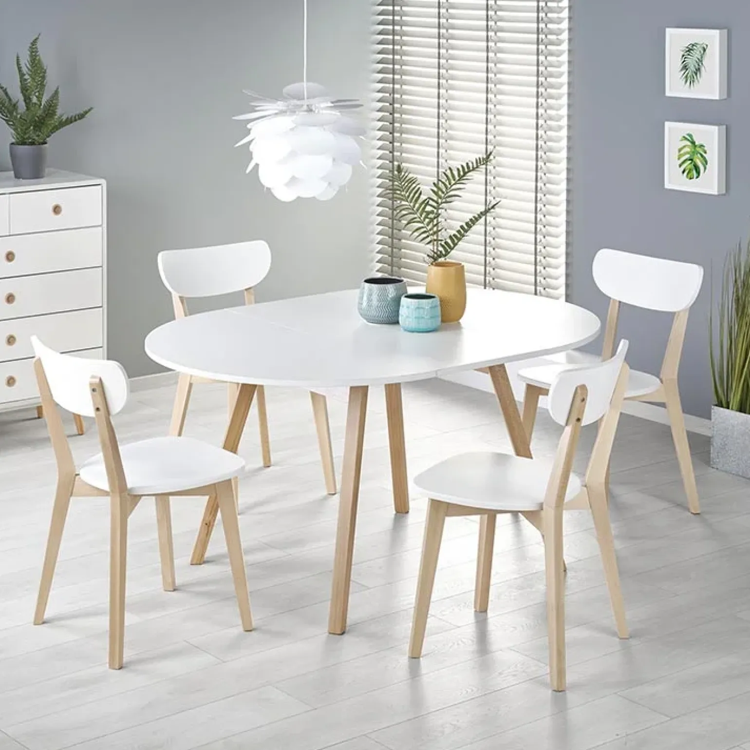 Tavolo 102/142cm allungabile rotondo bianco opaco rovere Medina