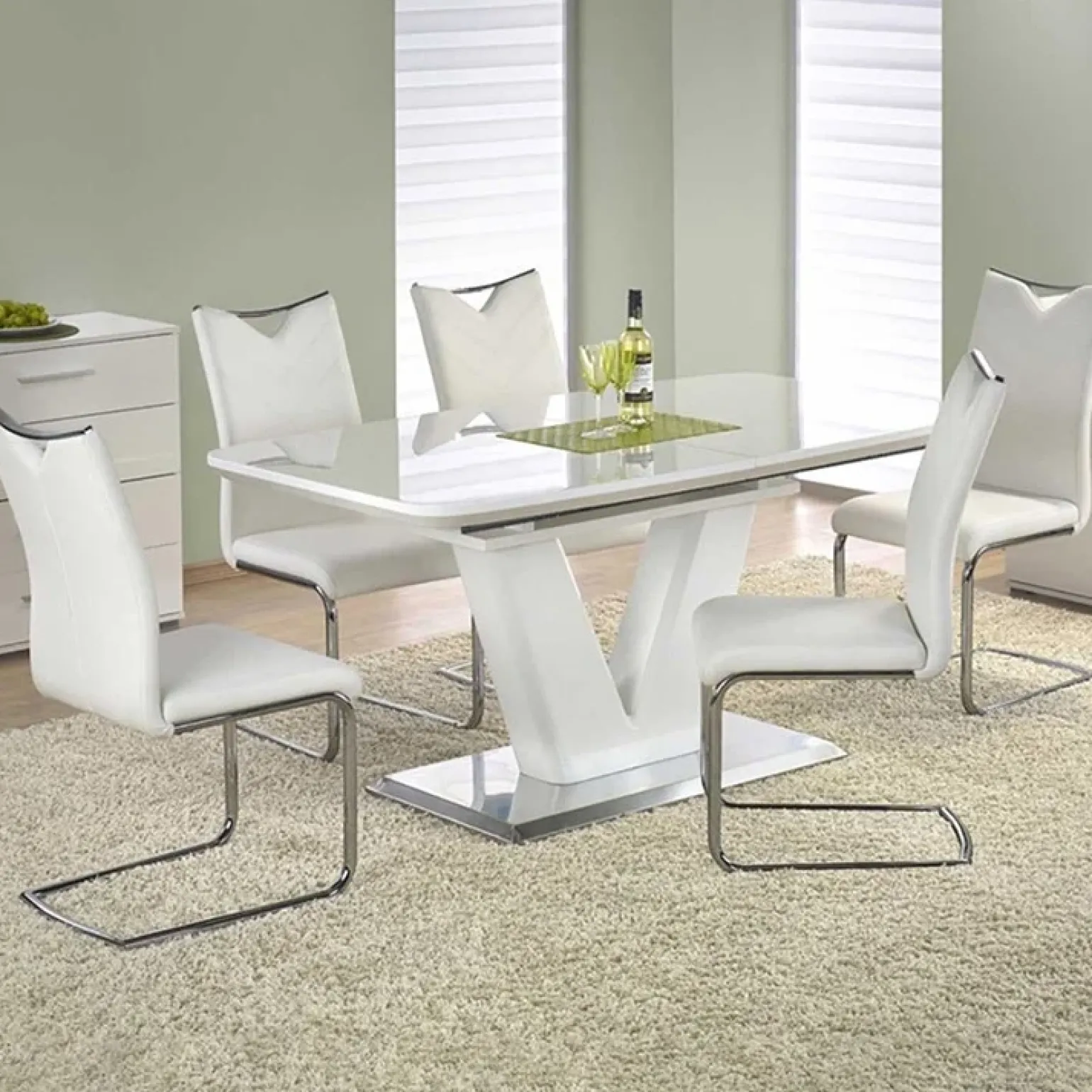 Tavolo 160/220cm bianco lucido Gerbera Gihome® da pranzo allungabile