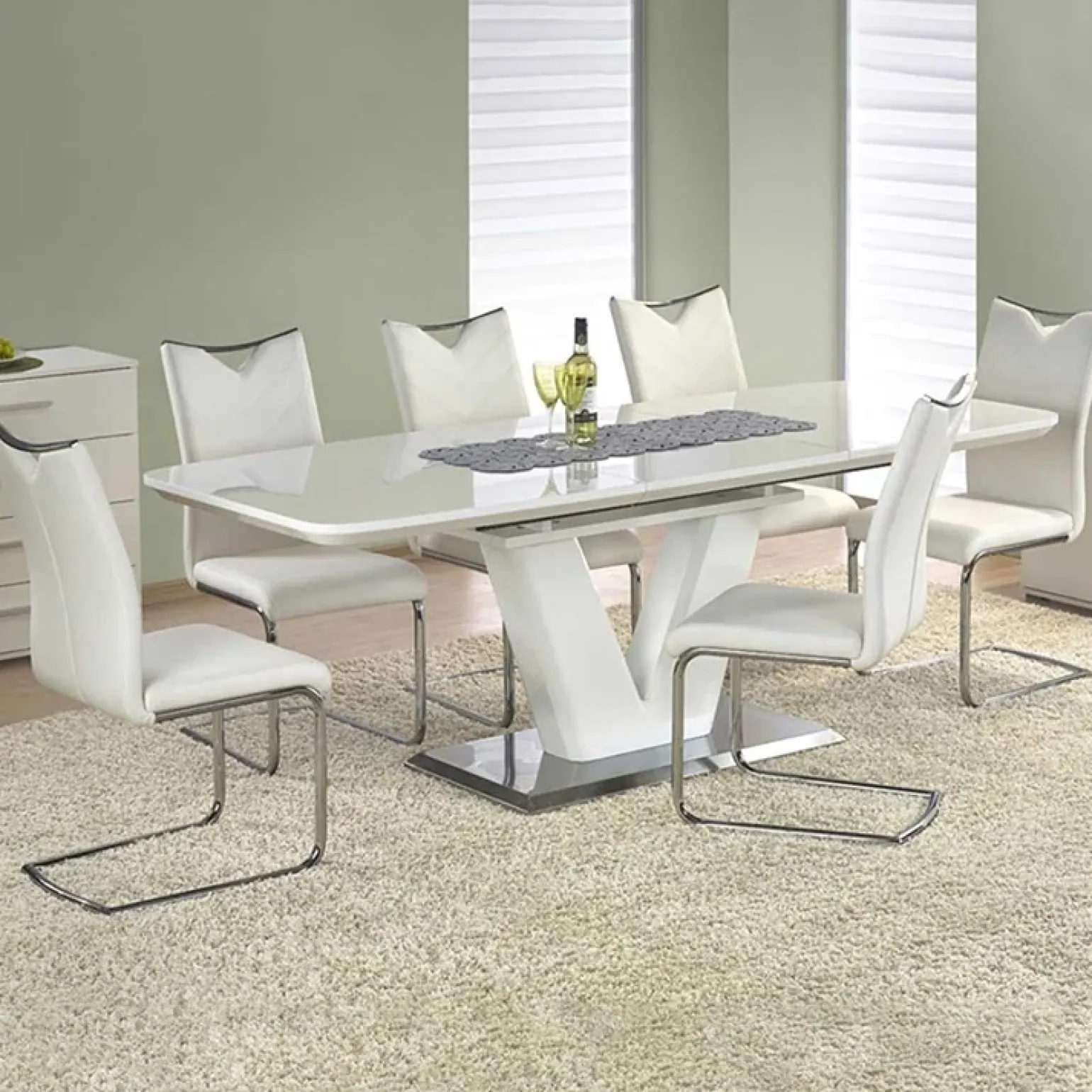 Tavolo 160/220cm bianco lucido Gerbera Gihome® da pranzo allungabile