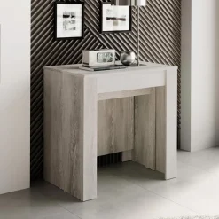 Tavolo 54/252cm consolle allungabile moderno bianco frassinato Violette