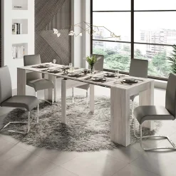 Tavolo 54/252cm consolle allungabile moderno bianco frassinato Violette
