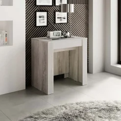 Tavolo 54/252cm consolle allungabile moderno bianco frassinato Violette