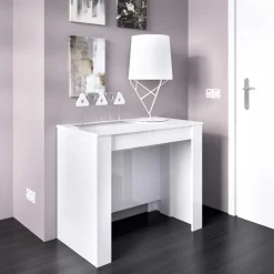 Tavolo 51/237cm consolle allungabile moderno bianco lucido Demetra