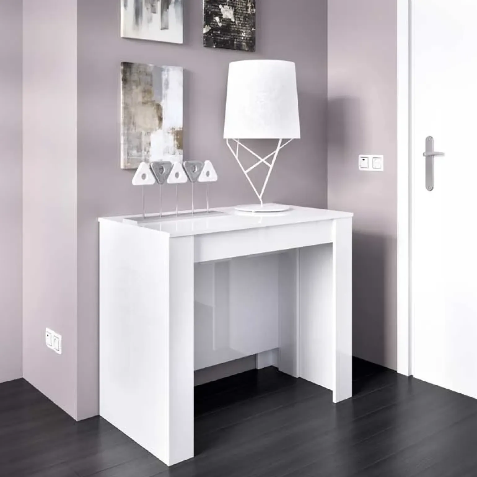 Tavolo 51/237cm consolle allungabile moderno bianco lucido Demetra