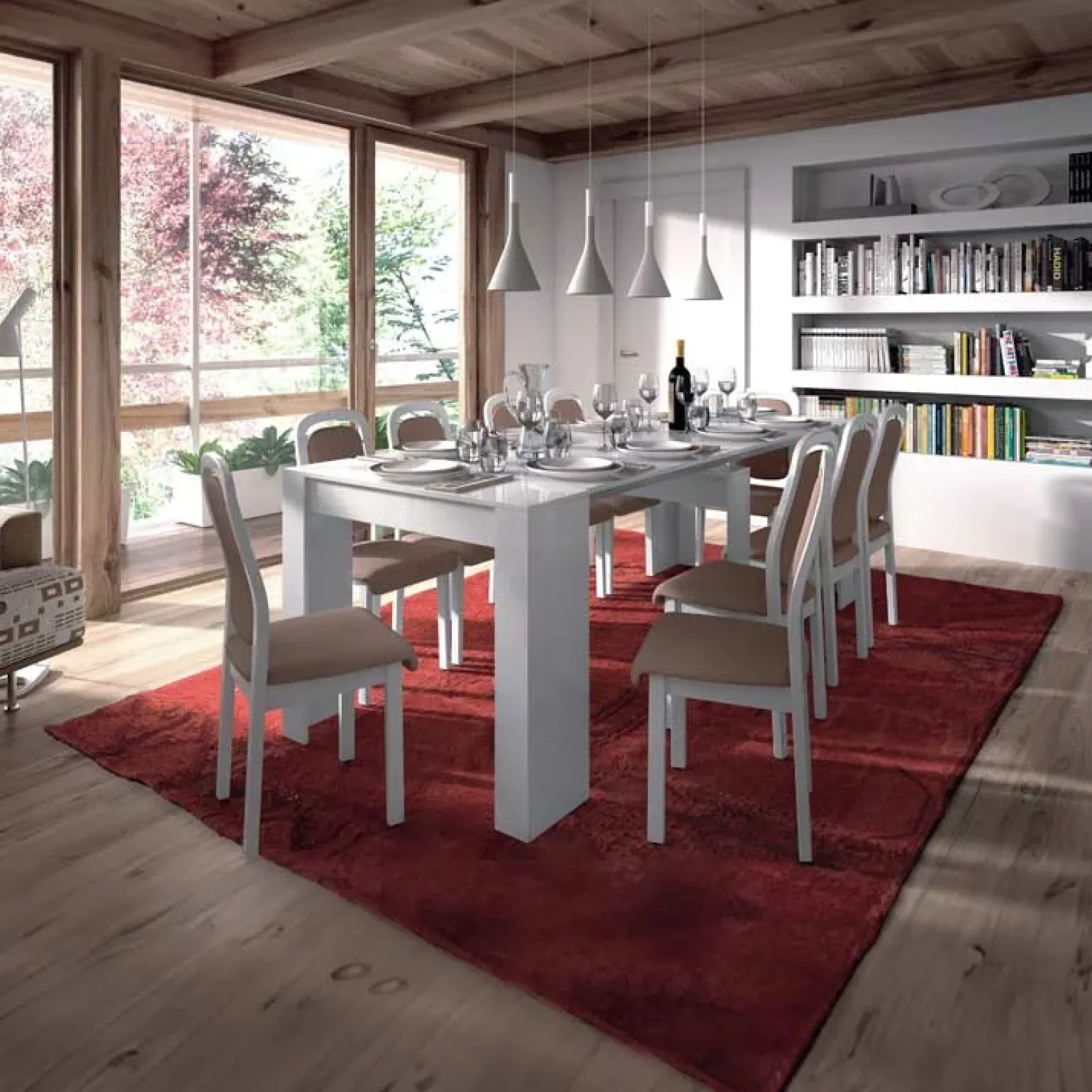 Tavolo 51/237cm consolle allungabile moderno bianco lucido Demetra