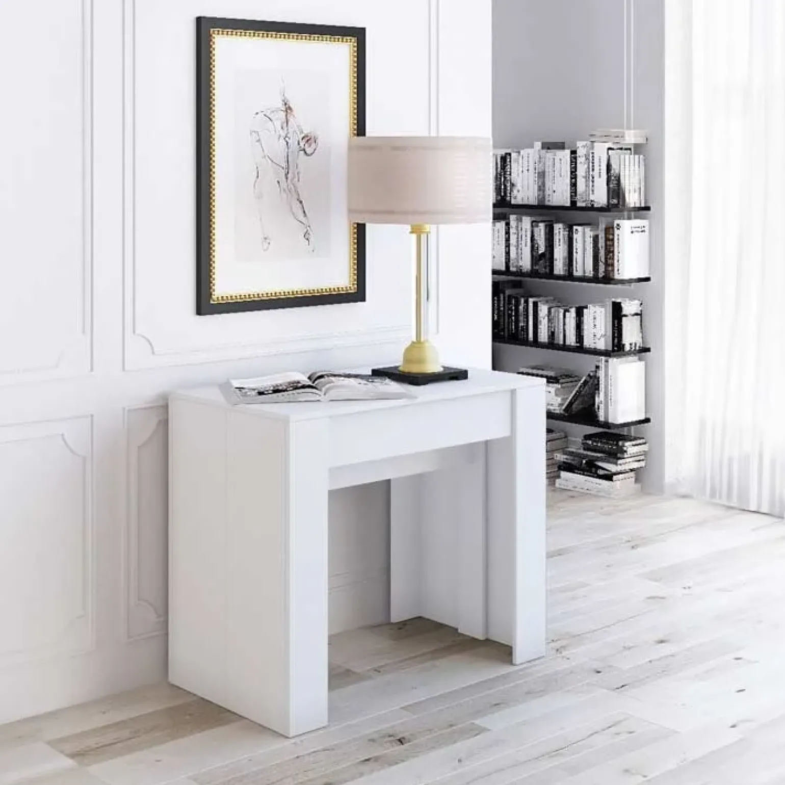 Tavolo 52/238cm consolle allungabile moderno bianco opaco Virginia