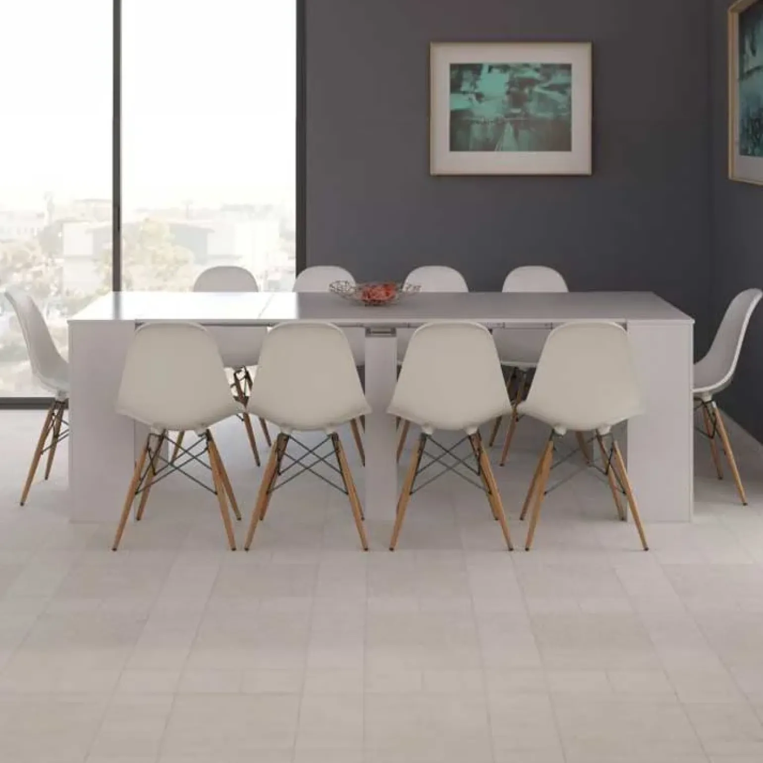 Tavolo 52/238cm consolle allungabile moderno bianco opaco Virginia