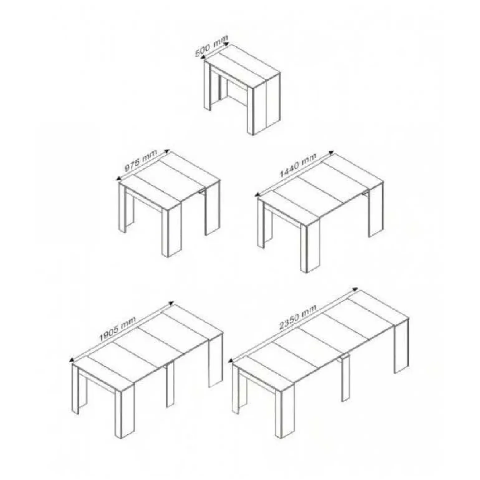 Tavolo 52/238cm consolle allungabile moderno bianco opaco Virginia