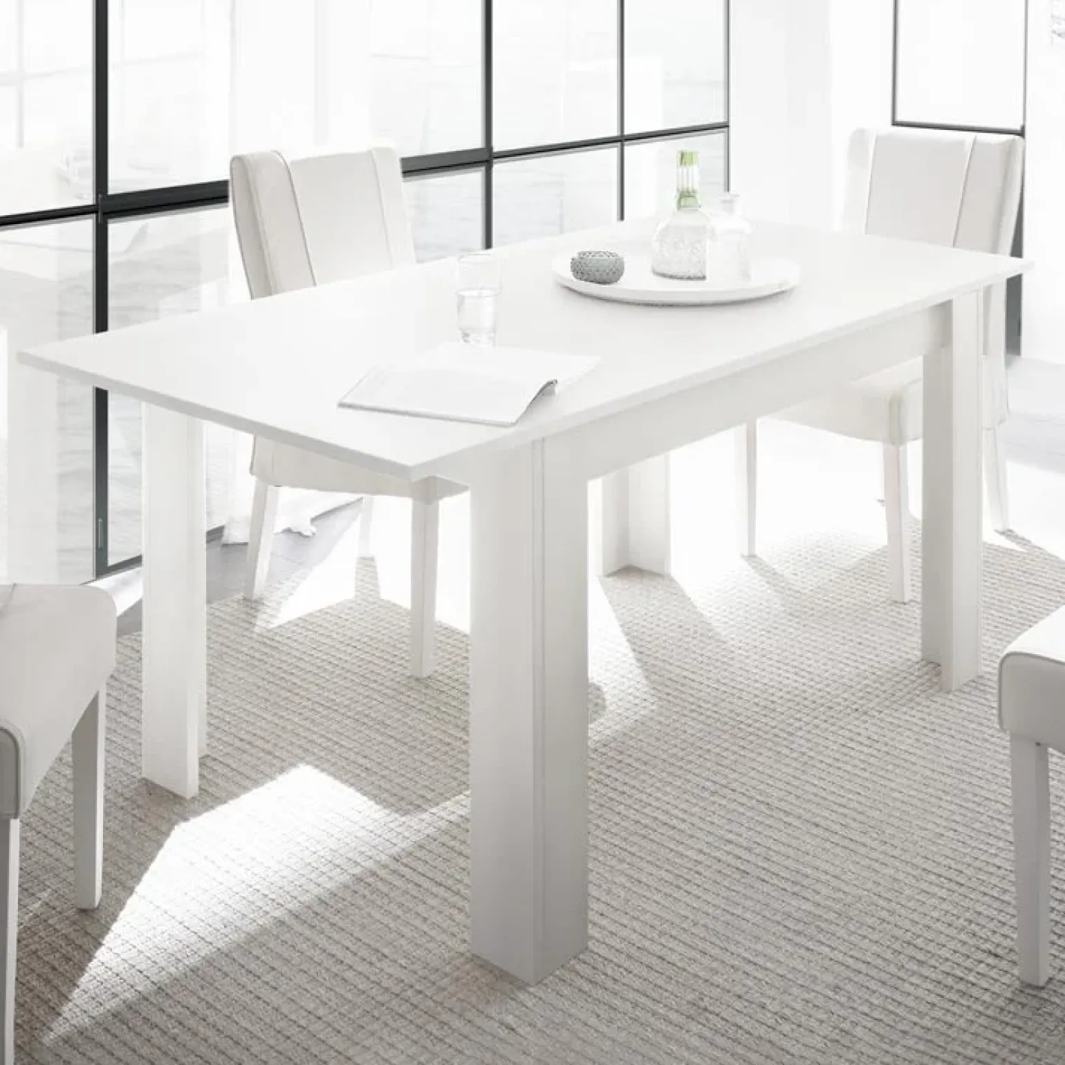 Tavolo 137/185cm da pranzo allungabile moderno bianco opaco Deluxe