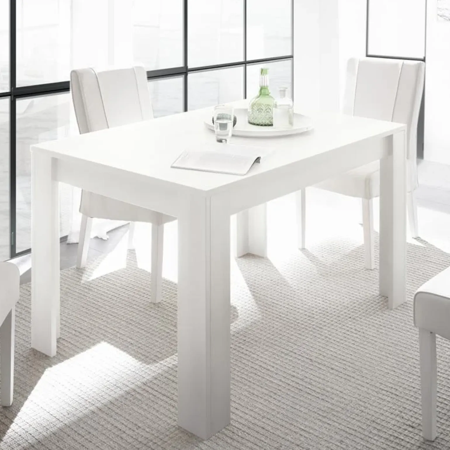Tavolo 137/185cm da pranzo allungabile moderno bianco opaco Deluxe