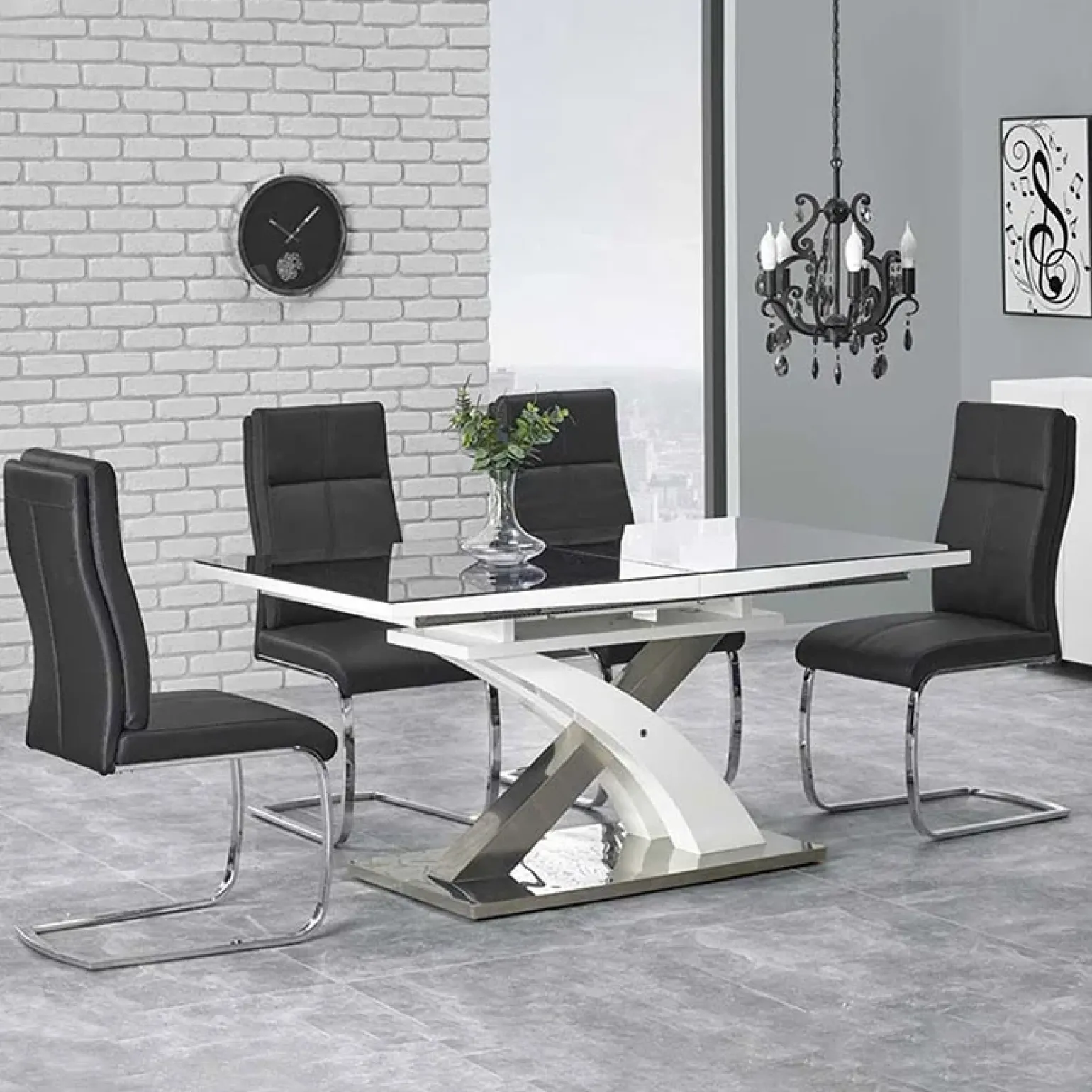 Tavolo 160/220cm in vetro allungabile nero bianco Iride Gihome®