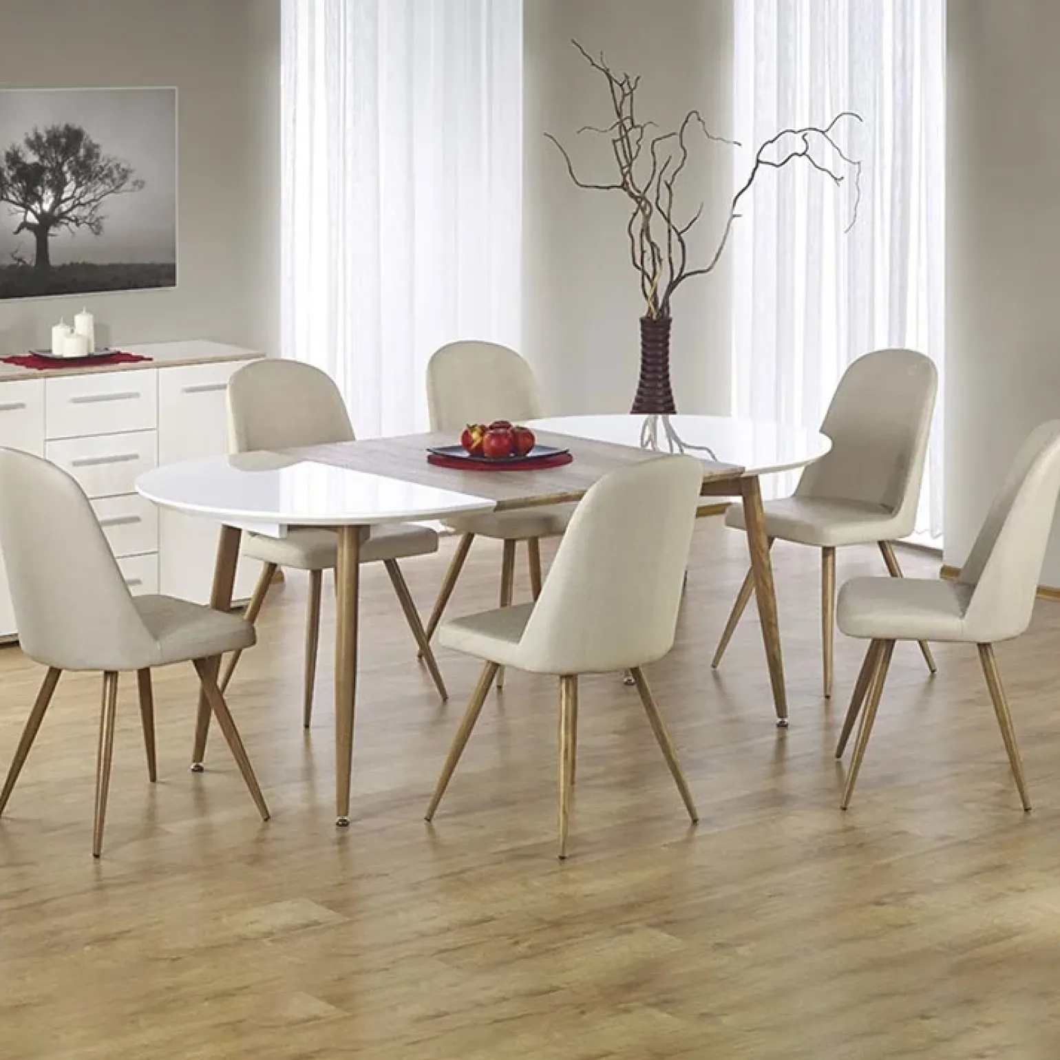 Tavolo 120/200cm ovale allungabile bianco rovere miele Papiro Gihome®