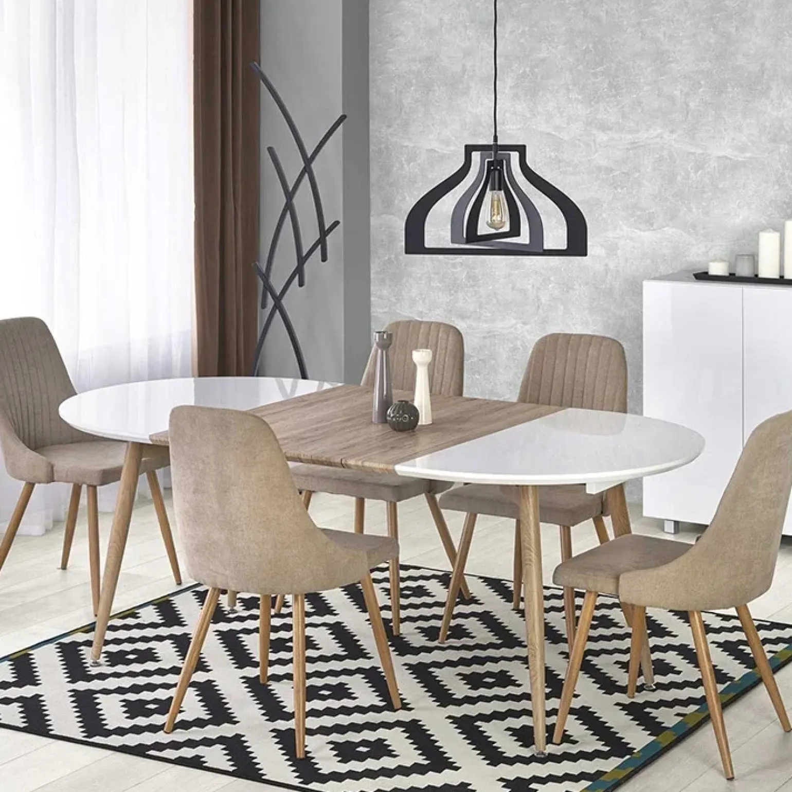 Tavolo 120/200cm rotondo ovale bianco rovere sanremo Papiro Gihome®