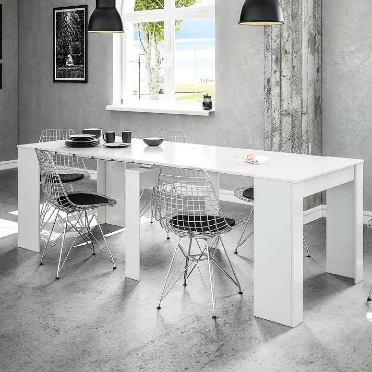Tavolo consolle allungabile 51/237cm bianco lucido Asia Gihome®