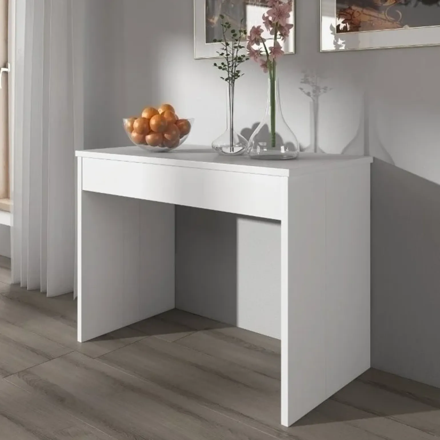 Tavolo consolle allungabile moderno 50/302cm bianco opaco Giada
