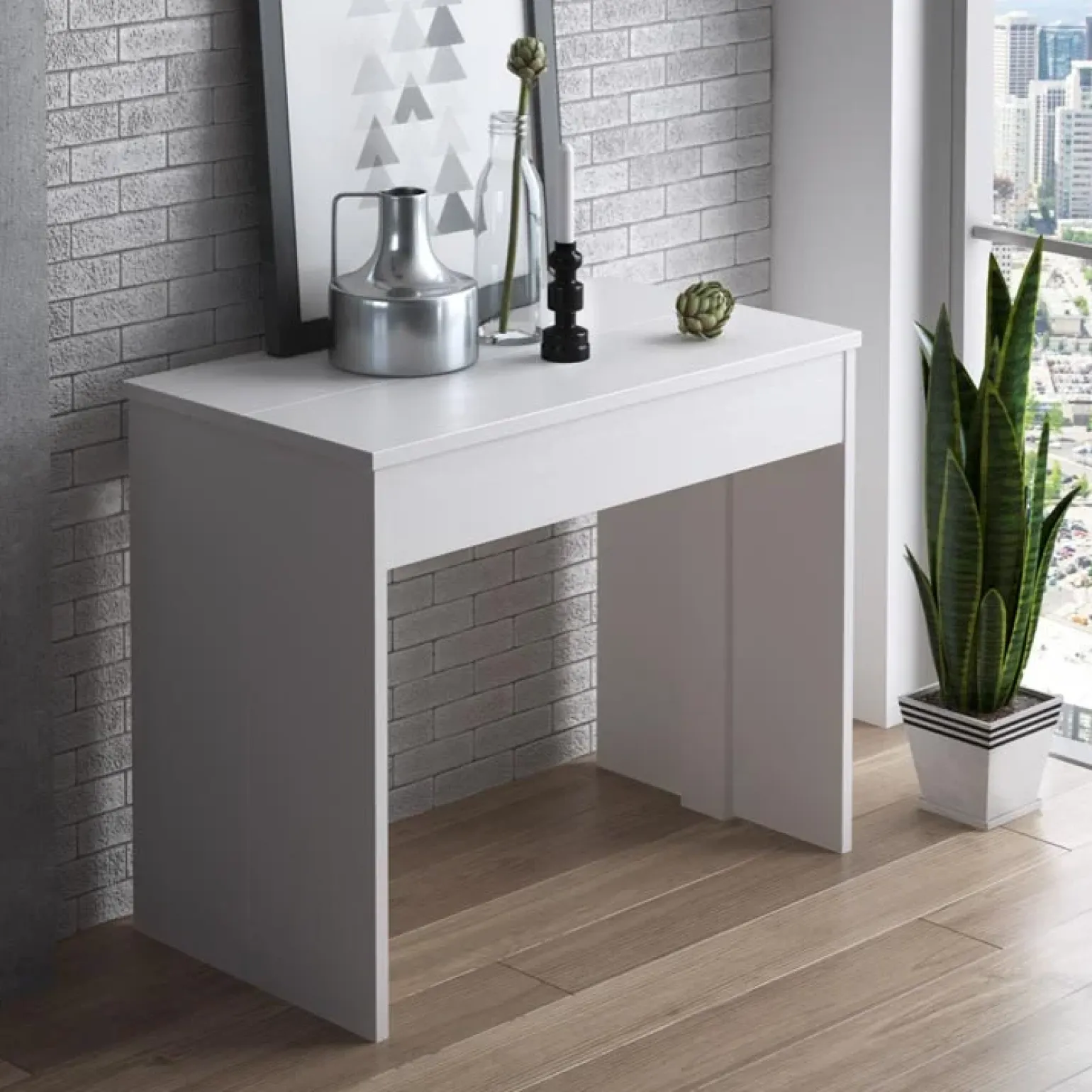 Tavolo consolle moderno allungabile 50/302cm bianco opaco Mely