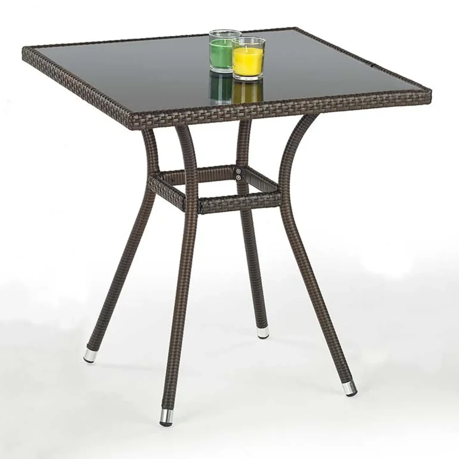 Tavolo da giardino con vetro 70x70cm rattan marrone Cubby