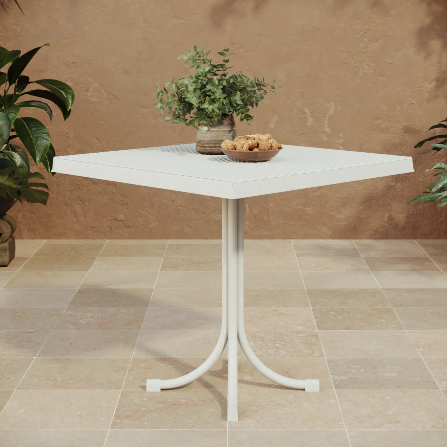 Tavolo da giardino esterno bar dehors quadrato 80x80cm polipropilene effetto rattan bianco Ivo