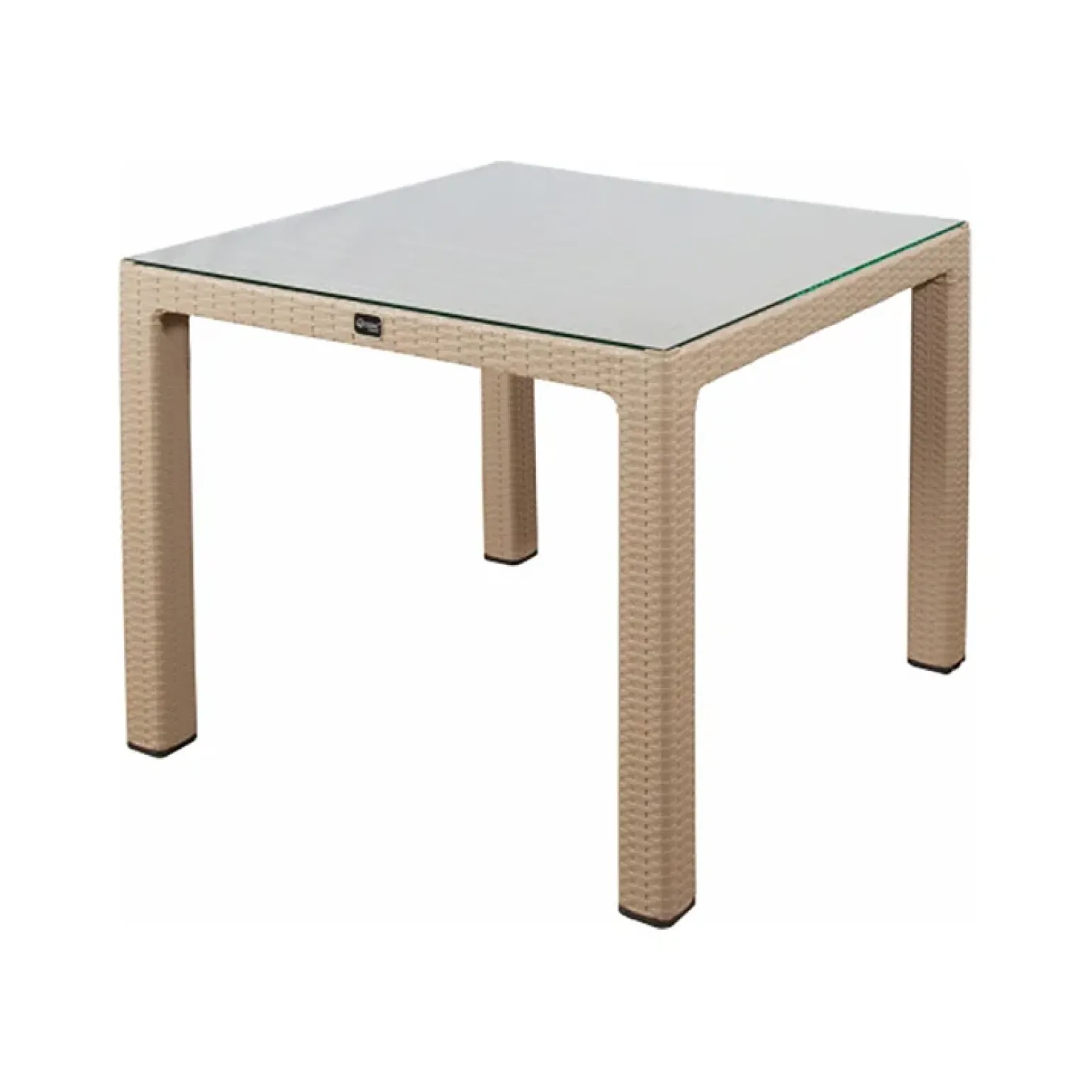 Tavolo da giardino esterno bar dehors 90x90cm polipropilene effetto rattan tortora e vetro Claro