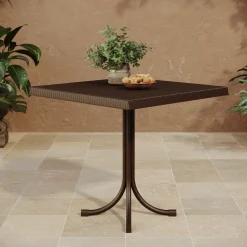 Tavolo da giardino esterno bar dehors quadrato 80x80cm polipropilene effetto rattan marrone Ivo