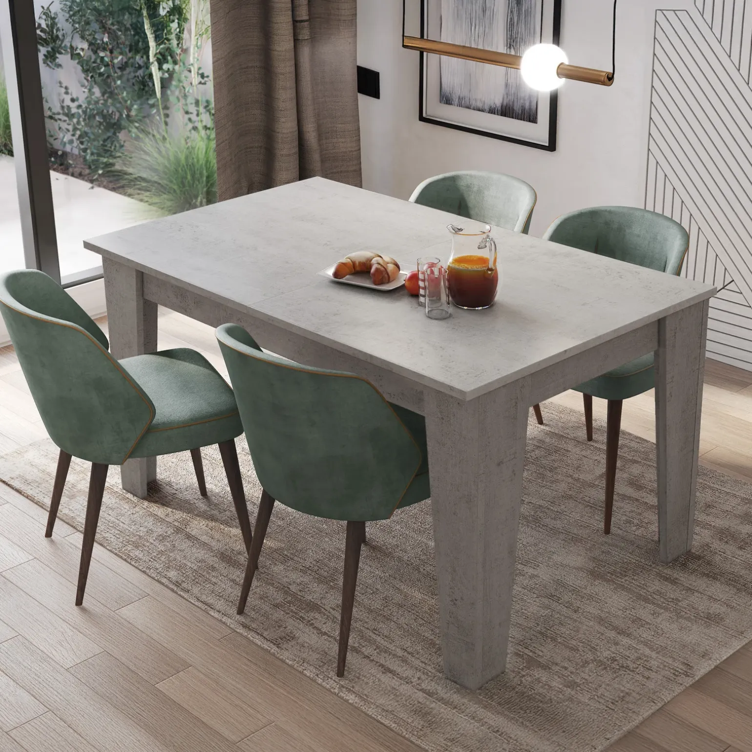 Tavolo da pranzo allungabile 140/200 cm moderno cemento Orbis