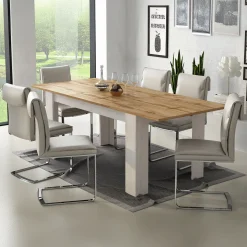 Tavolo da pranzo allungabile 160/220 cm moderno bianco opaco  rovere Basalt