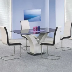 Tavolo da pranzo in vetro moderno 150x90cm bianco nero Ninfea