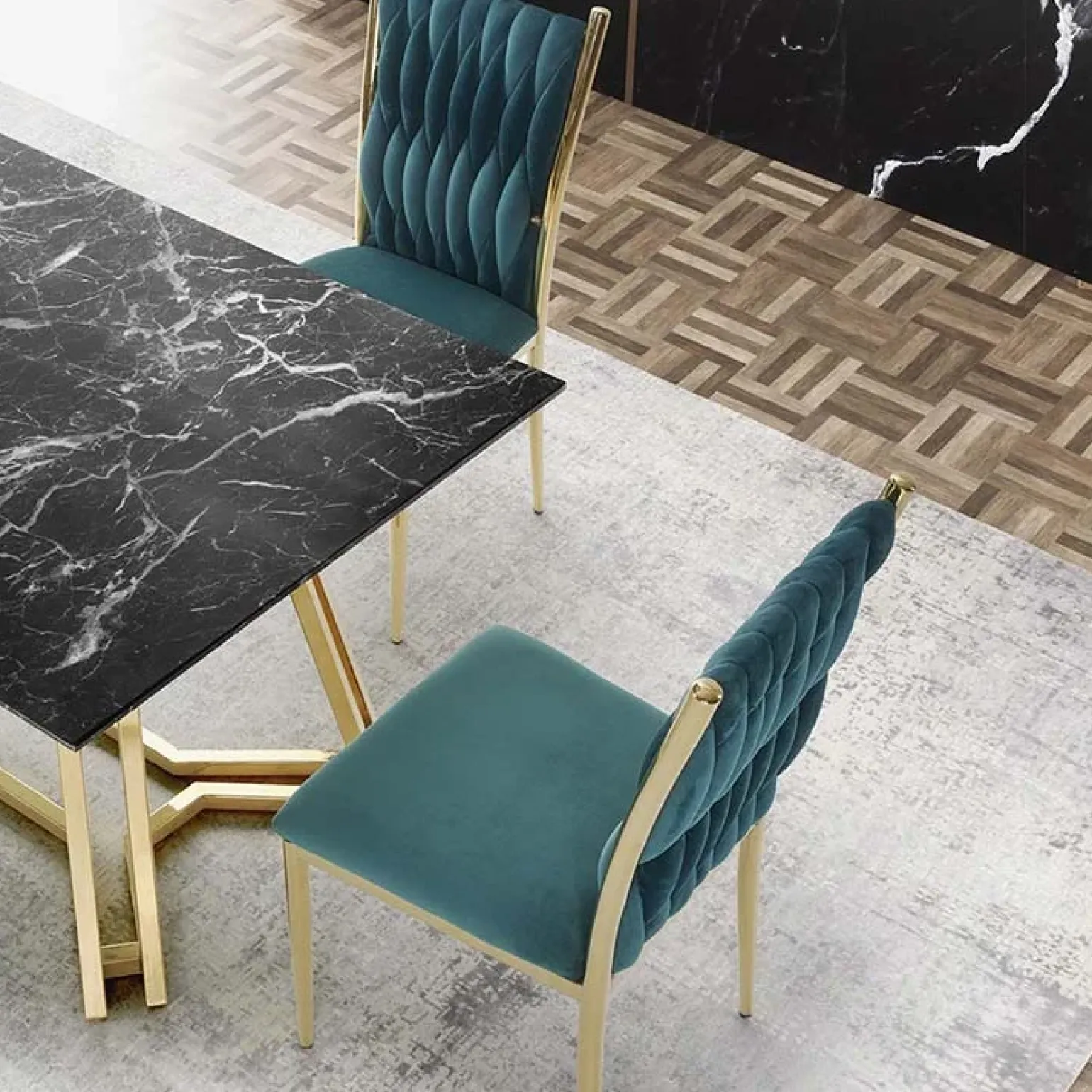 Tavolo da pranzo moderno 160x90cm marmo nero oro Stella