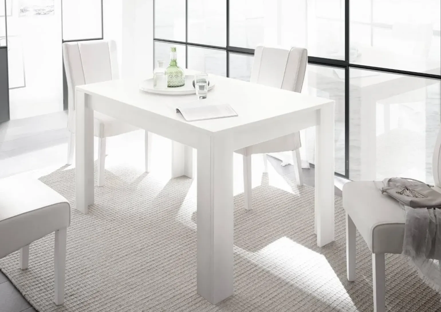 Tavolo da pranzo moderno rettangolare 180x90cm bianco opaco Halston