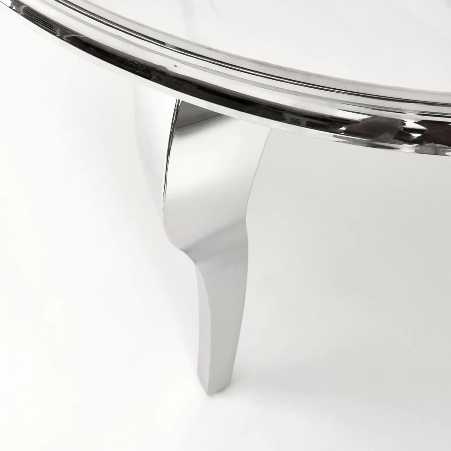 Tavolo da pranzo rotondo 120cm effetto marmo bianco cromato argento Selim