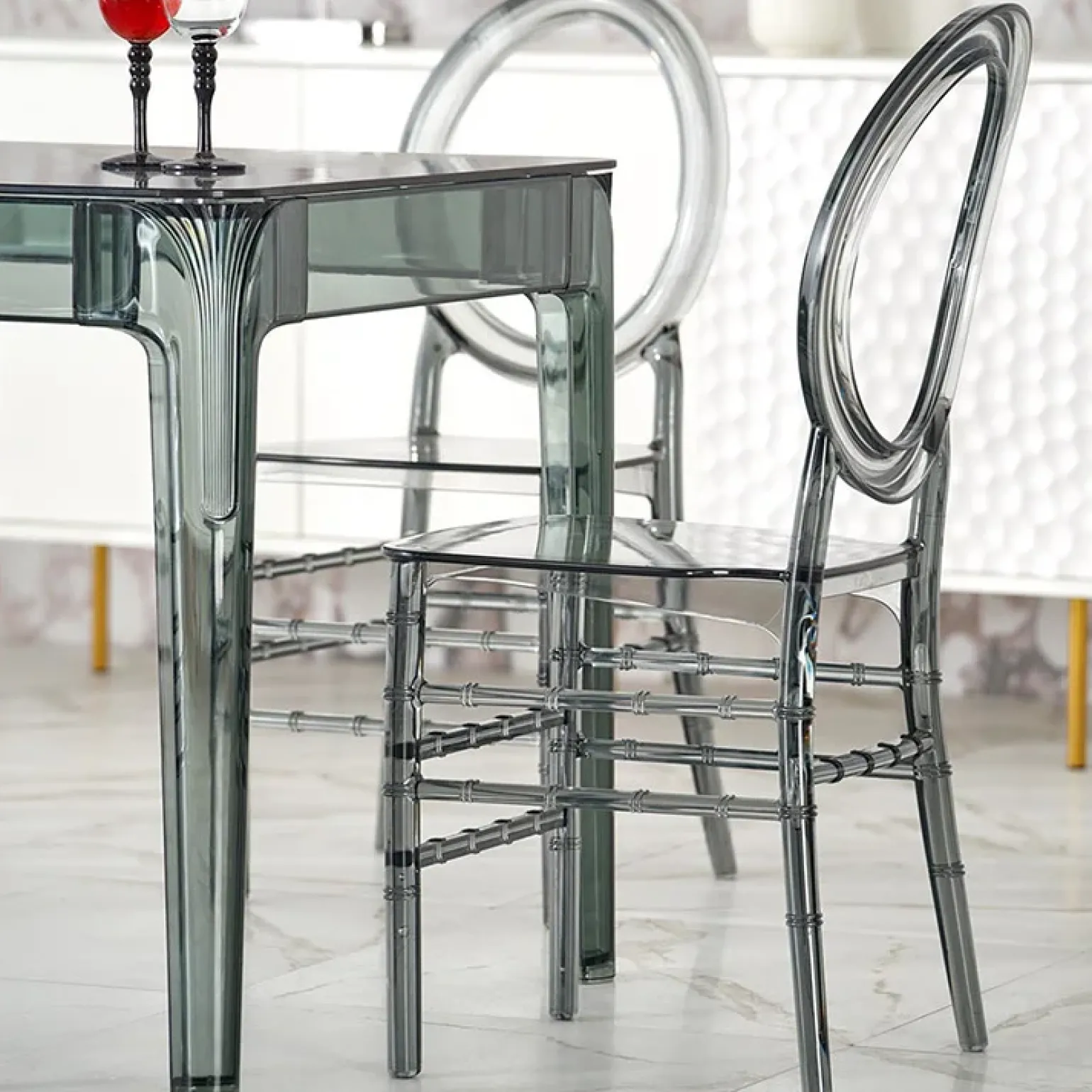 Tavolo da pranzo trasparente moderno 120x80cm fumé Naked