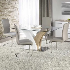 Tavolo in vetro 160x90cm moderno bianco rovere acciaio Horus