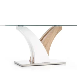 Tavolo in vetro 160x90cm moderno bianco rovere acciaio Horus