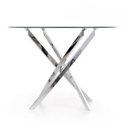 Tavolo in vetro 100x100cm rotondo da pranzo acciaio cromato Minerva Gihome®