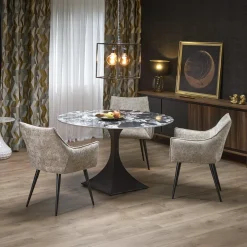 Tavolo rotondo 120cm moderno effetto marmo nero Anul