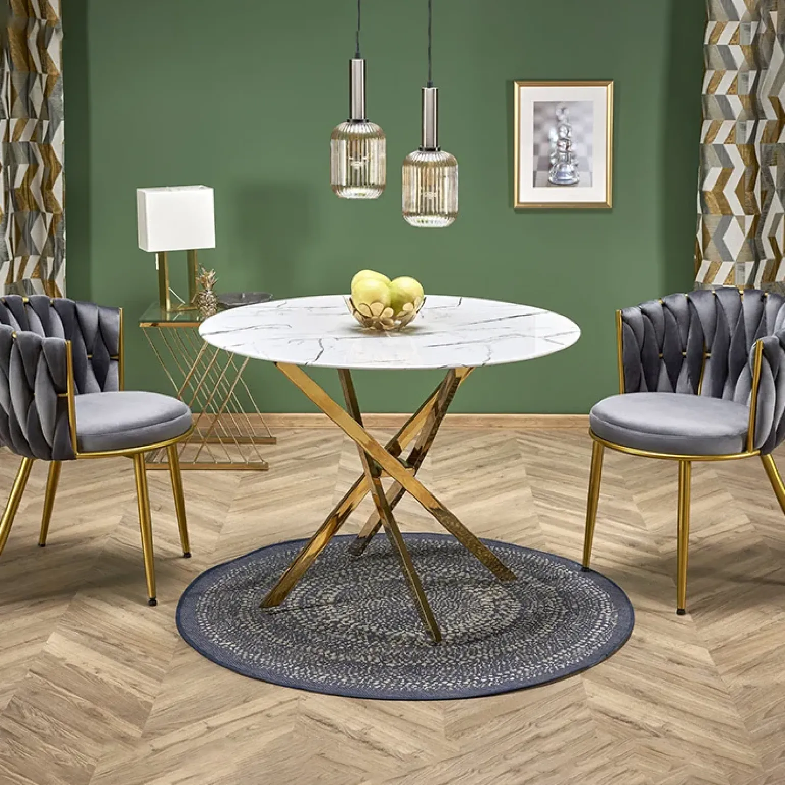 Tavolo rotondo moderno 100x73cm marmo bianco oro Onorato