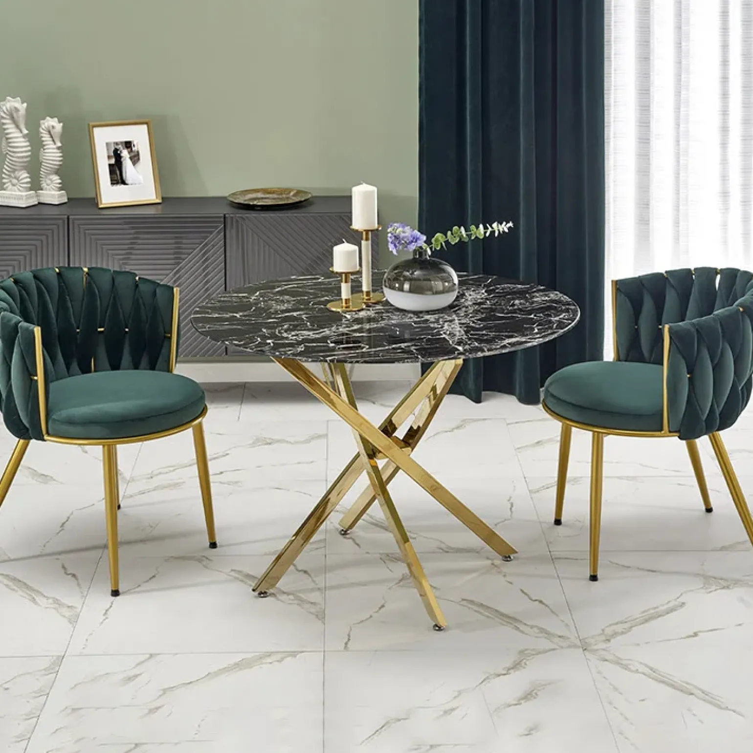 Tavolo rotondo moderno 100x73cm marmo nero oro Onorato