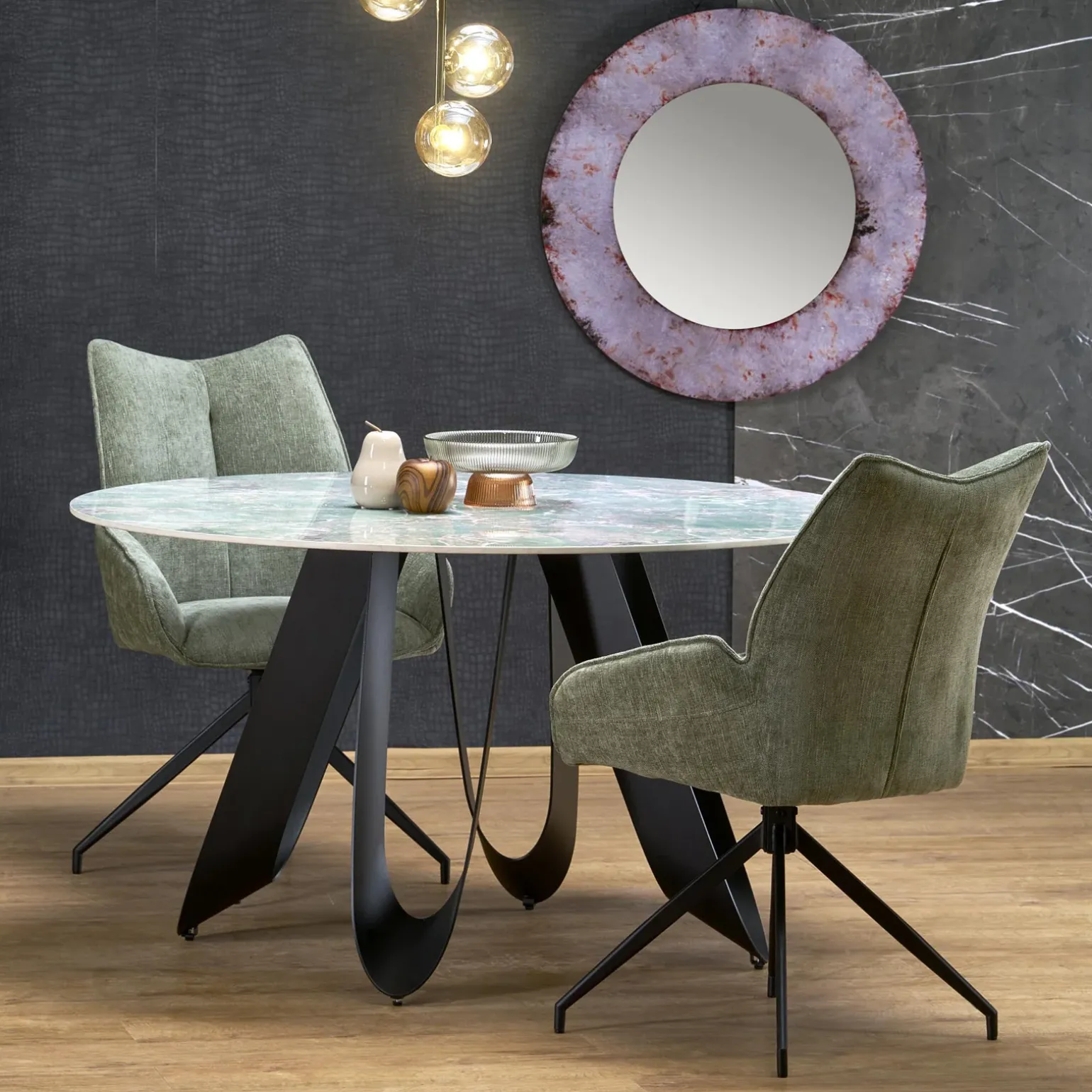 Tavolo rotondo 135x135cm moderno marmo verde nero Marmolada