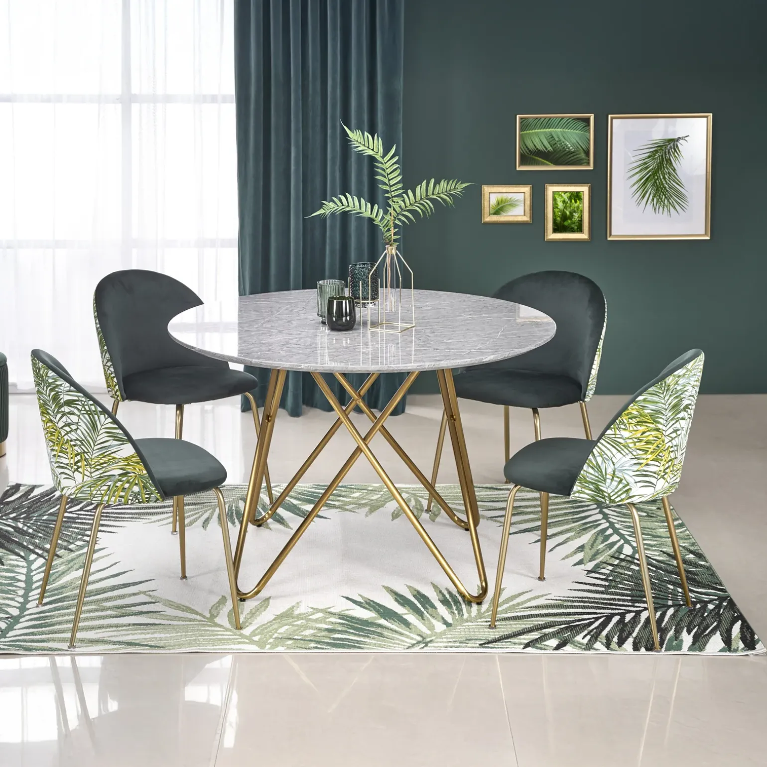 Tavolo rotondo 120x120cm moderno effetto marmo grigio acciaio oro Arak