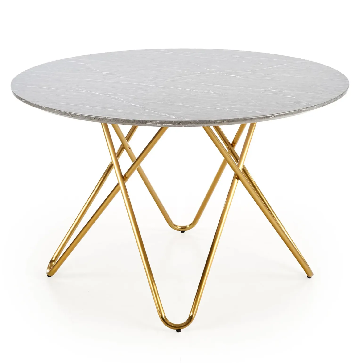 Tavolo rotondo 120x120cm moderno effetto marmo grigio acciaio oro Arak
