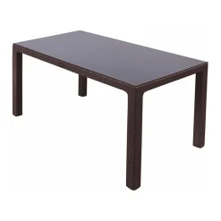 Tavolo 150x90cm da giardino esterno bar dehors polipropilene effetto rattan marrone e vetro Ezio