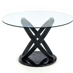 Tavolo 122x122cm da pranzo in vetro rotondo acciaio nero Arbil