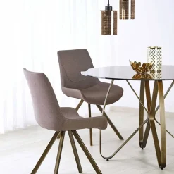 Tavolo 120x120cm da pranzo in vetro rotondo marrone oro antico Ulisse Gihome®