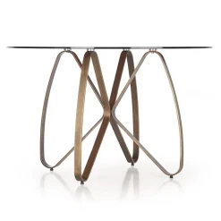 Tavolo 120x120cm da pranzo in vetro rotondo marrone oro antico Ulisse Gihome®