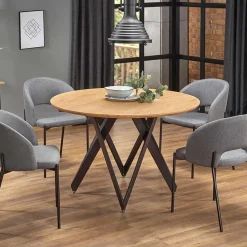 Tavolo 120x120cm da pranzo rotondo rovere miele acciaio nero Edessa