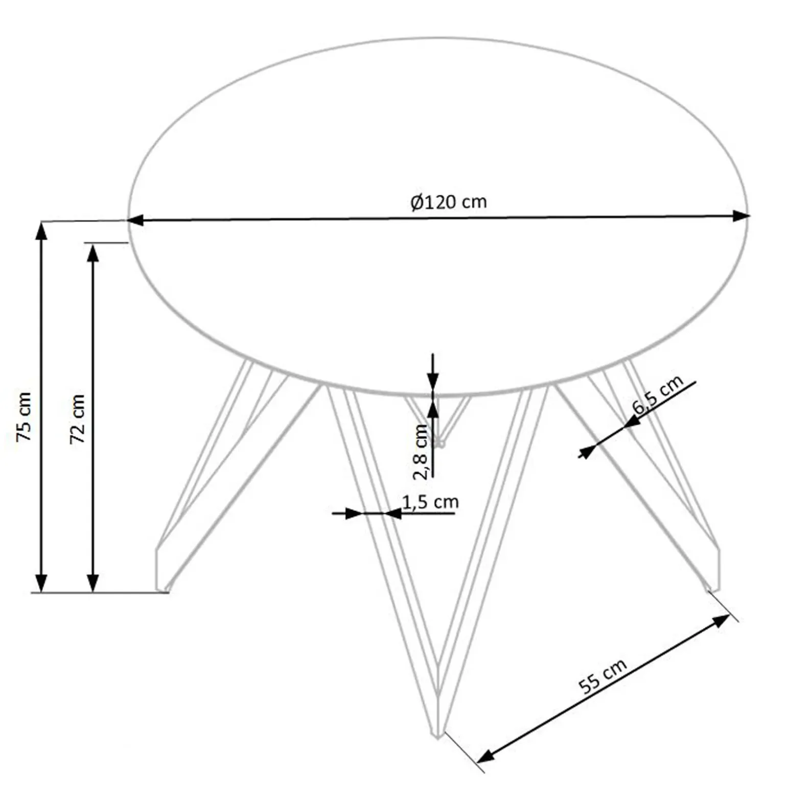 Tavolo 120x120cm da pranzo rotondo rovere miele acciaio nero Edessa